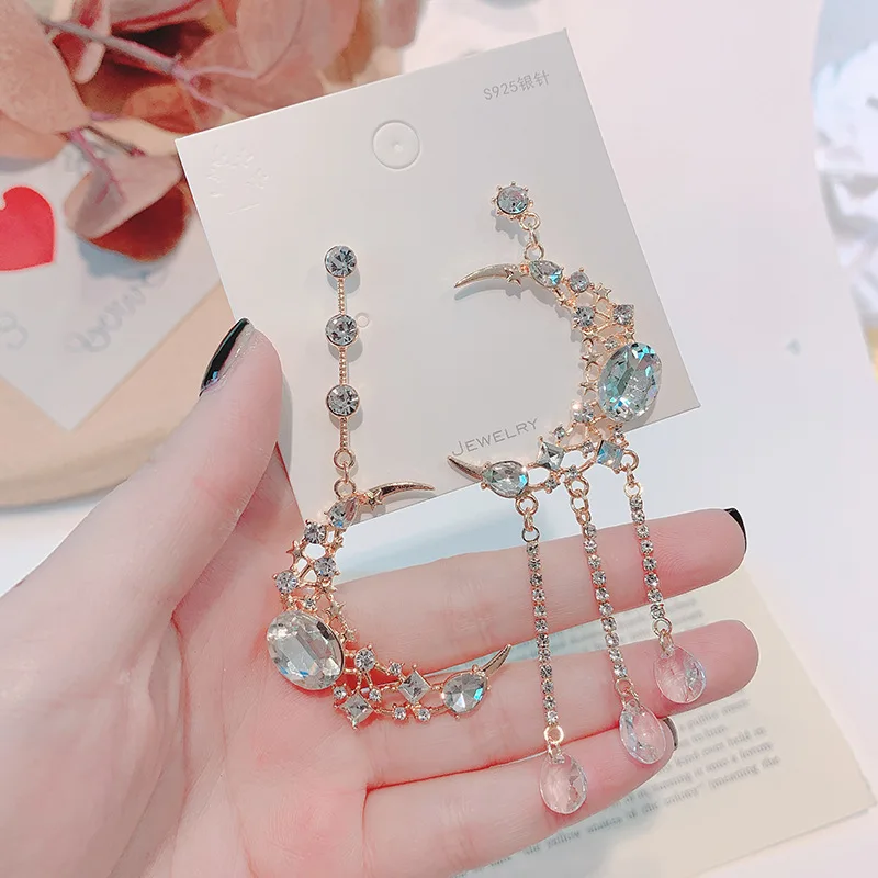 MWsonya новые корейские Сияющие кристаллы Луна асимметричные серьги с подвеской