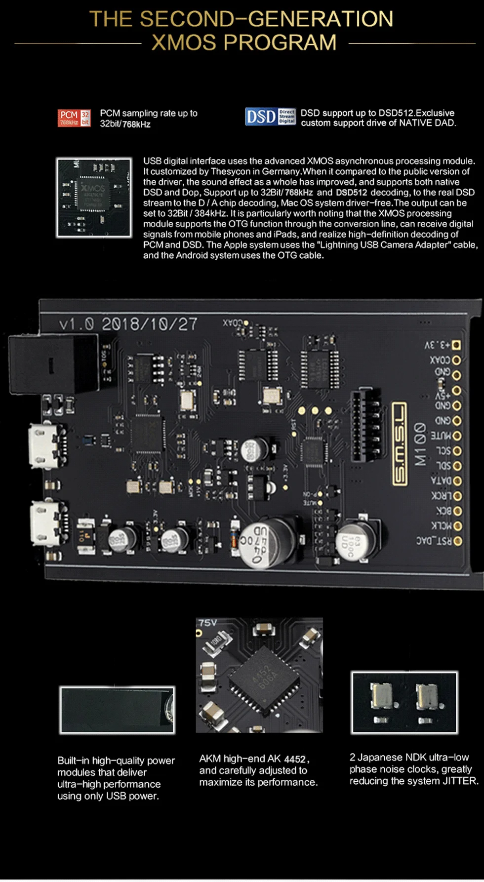 SMSL M100 аудио DAC USB AK4452 Hifi dac декодер DSD512 Spdif USB DAC Amp XMOS XU208 цифровой усилитель оптический коаксиальный вход