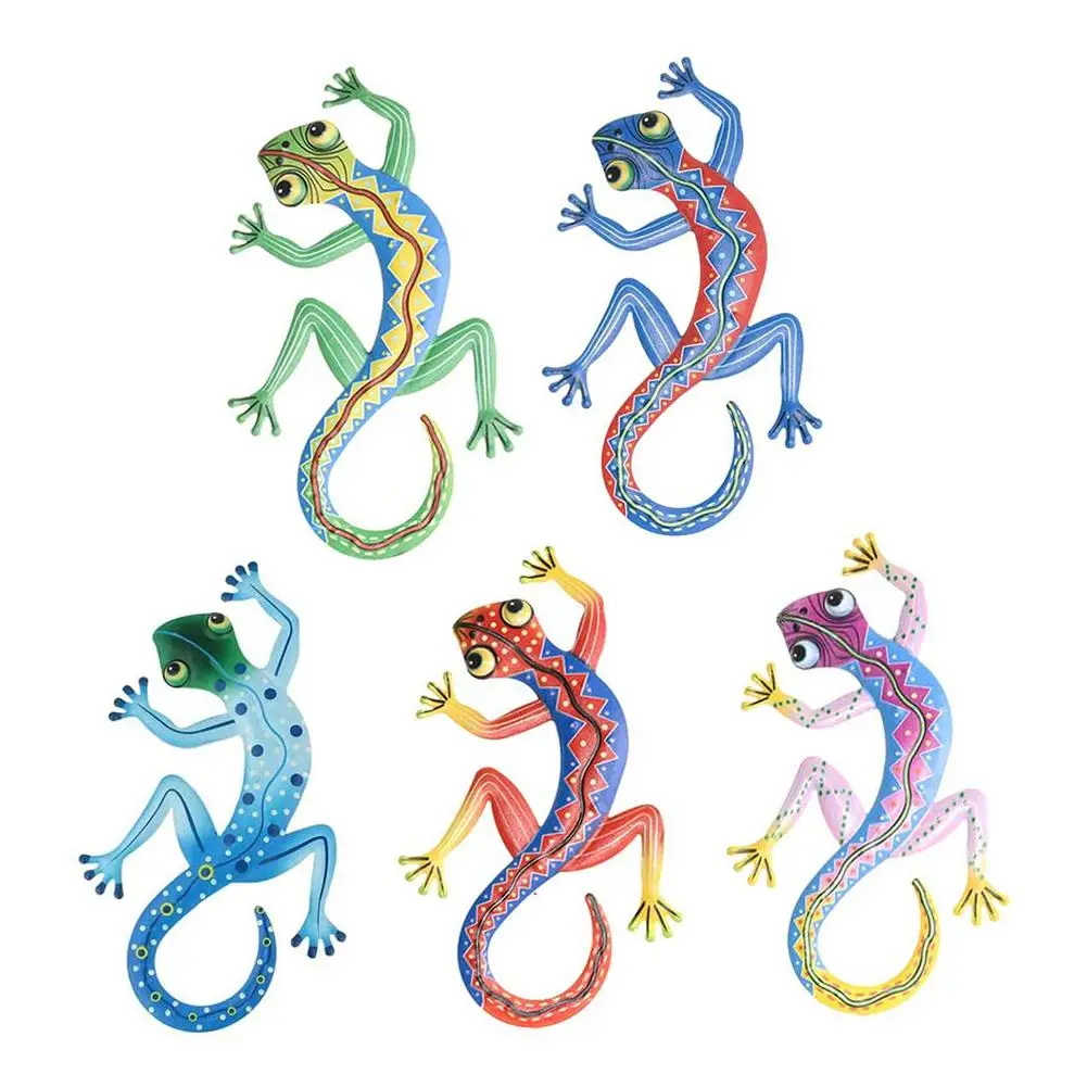 

5 шт. Металлический Настенный декор Gecko, художественные скульптуры Gecko для дома, сада, украшение для улицы, сказочные садовые украшения для па...