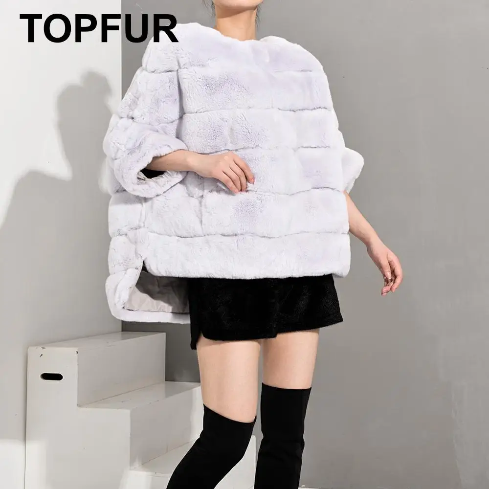 Goedkoop Topfur 2020 Winter Coat Vrouwen Rex Konijnenbont Jas Trui Jas Vrouwen Bat Type Licht Paarse Jas Vrouwen Leren Jas Losse