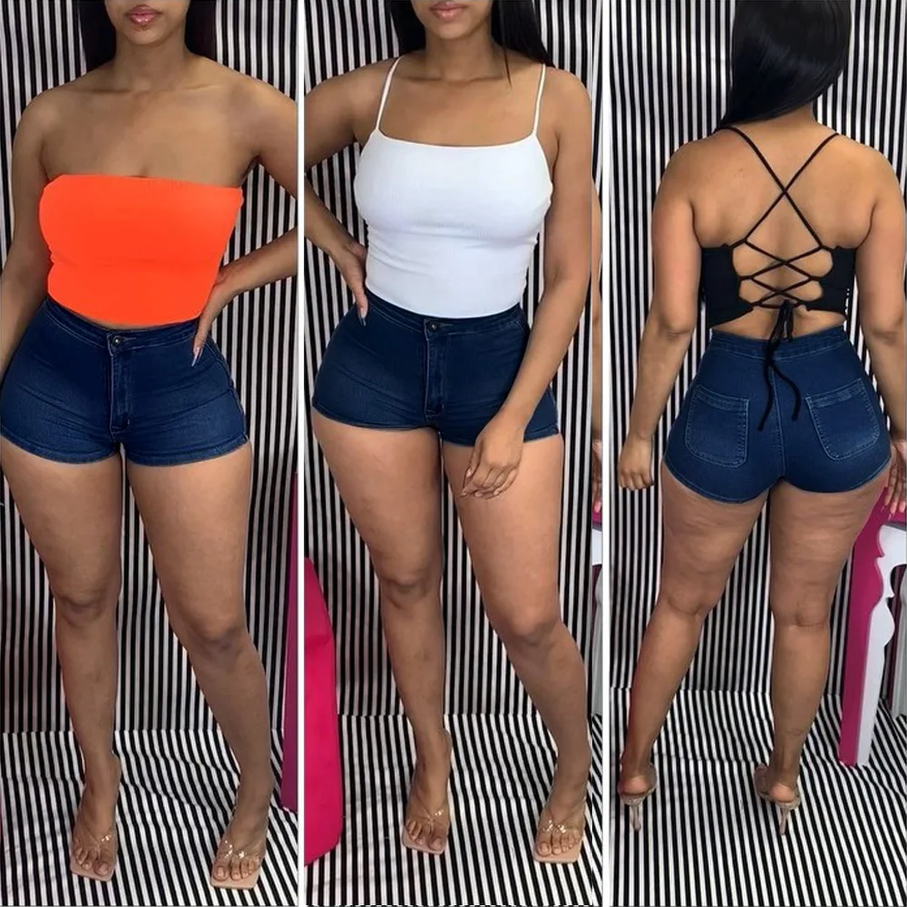 ANJAMANOR Hot Sexy Woman Jeans High Wasted Jean Booty Shorts for Women Clothing Summer 2020 Skinny Denim D74-CG17 | Женская одежда