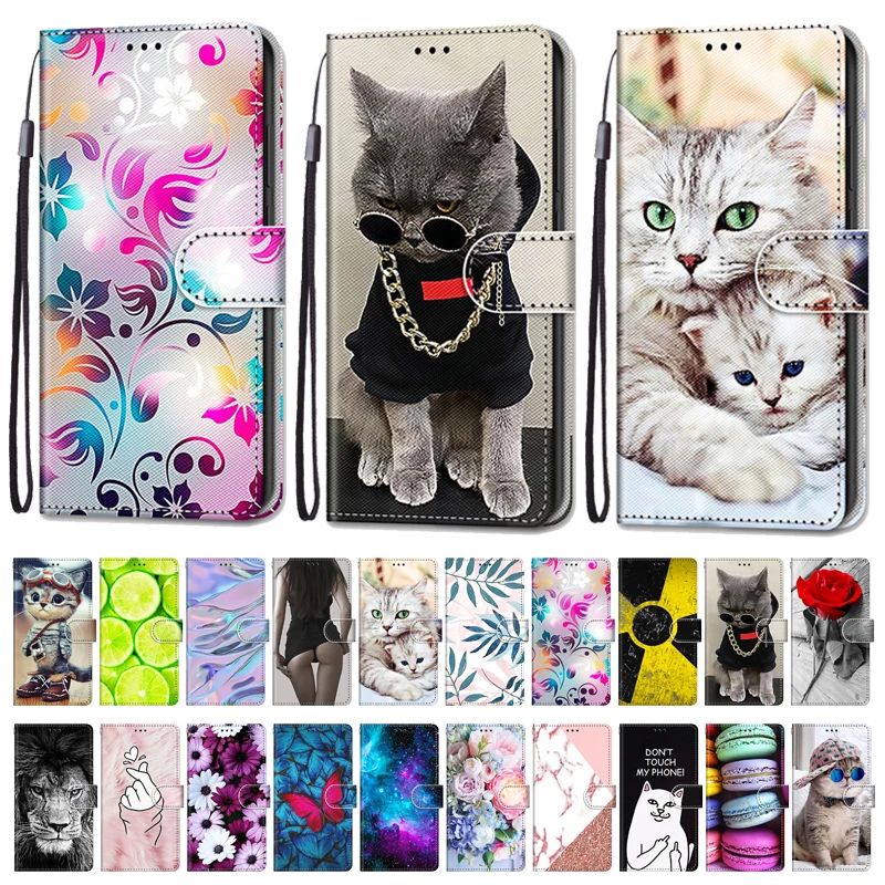 

P Smart FIG-LX1 Painted Leather Case For Huawei P Smart 2020 2021 Z PSmart Plus 2019 POT-LX1 Case Flip Wallet Stand Cover Coque