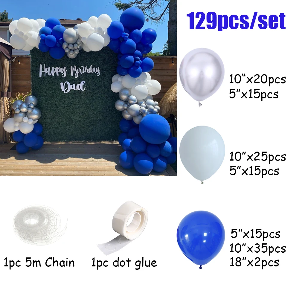 129 шт. блестящие темно-синие фотообои ярко-синие белые воздушные шары украшение