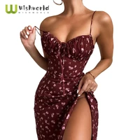 wishworld floral print sexy bodycon high split dress women 2021 new sleeveless short dress party club elegant backless vestidos