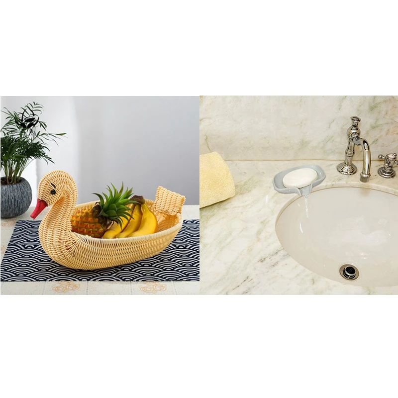 2 Pcs Imitation Rattan Weaving Receive a Basket Clothes with Bar Soap Dish Tray Drain | Дом и сад