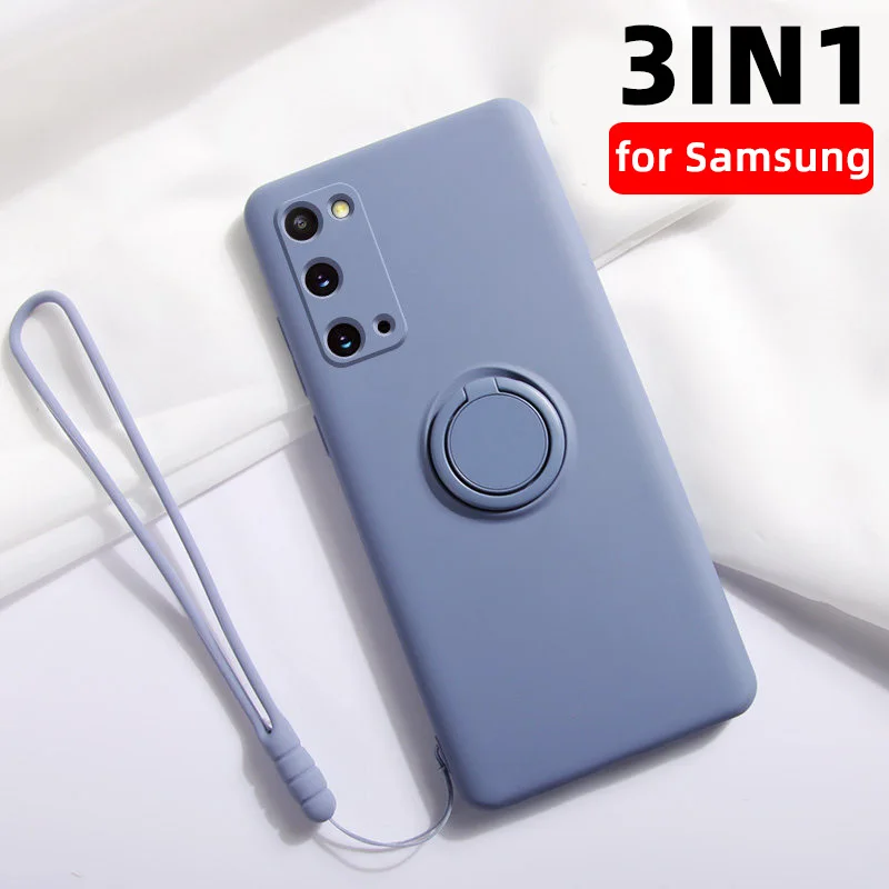 

Silicone Phone Case For Samsung Galaxy S21 S20 Ultra FE S10 Plus Note 20 8 10 Pro A51 A71 A50 A70 Case Stand Cover Ring Holder