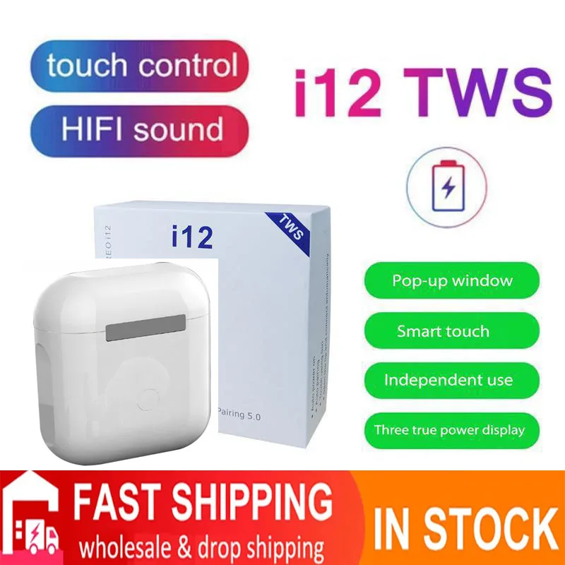 

2021 new i12 TWS wireless bluetooth 5.0 sports earphones with charging case for iPhone Xiaomi Huawei Samsung PK i7s i90000 i9999
