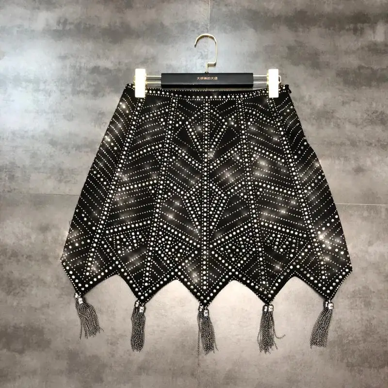 Za Fashion 2022 New Black Diamonds Tassel Skirt Arrivals Patten Hot Drill Chain Fringed Women Y2k Accessories A-LINE High Street