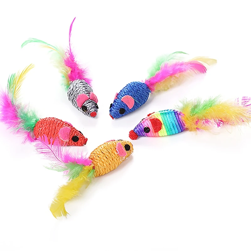 

2PCS Random Color Fake Feather Cat Toys Plastic Mouse Cat Toys Kitten Toys Cat Chew Toys Interactive Cat Bite Toy Dorakitten