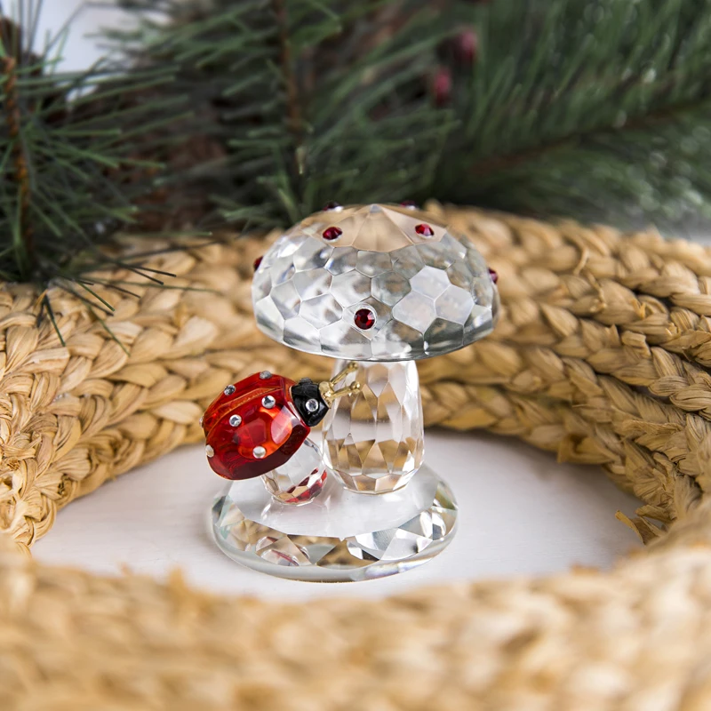 Фото Кристальная Божья коровка на грибе H & D Sparkle, миниатюрное животное, пресс-папье, украшение для домашнего стола, коллекционный подарок №4