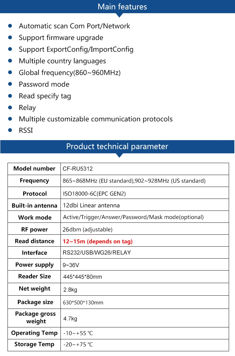 CHAFON 15 м длинный диапазон uhf rfid считыватель USB RS232 WG26 реле со встроенной 12dbi линейной антенной SDK для парковки автомобиля