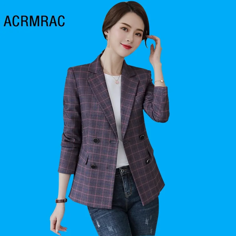 

Women jacket Slim autumn coat Long sleeve Plaid Blazers Woman 321