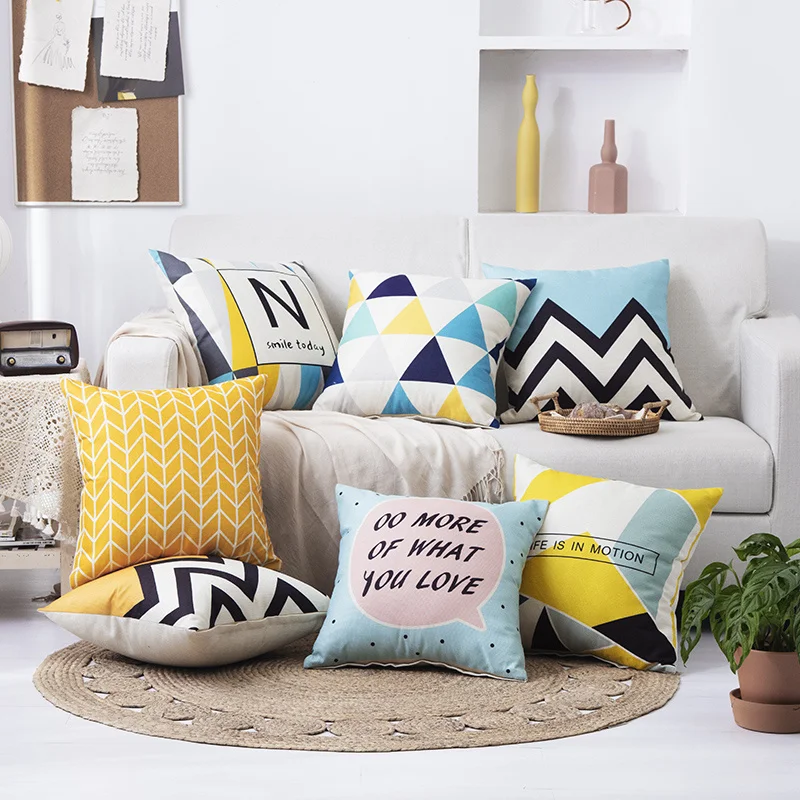 

Pillow Linen Printing Color Strip Pillowcase Modern Fashion Hugging Pillowcase Sofa Cushion Cover 45x45cm Funda Cojín Cojines