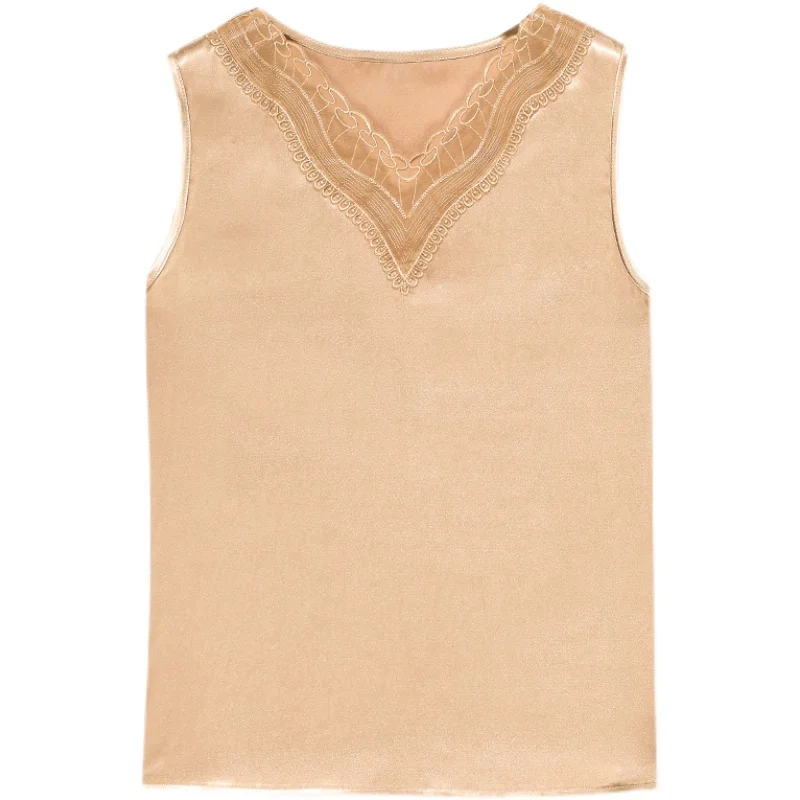 

Summer Korean Fashion Silk Tank Top Women Satin Office Lady Tank Top Lace Solid Plus Size XXXL/5XL Clothing for Women