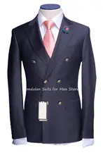 Veste + pantalon pour homme, 2 pièces, manteau coupe cintrée, bleu marine, sur mesure, Blazer décontracté, ensembles de costumes pour garçons d'honneur, tenue de fête de mariage  (2)