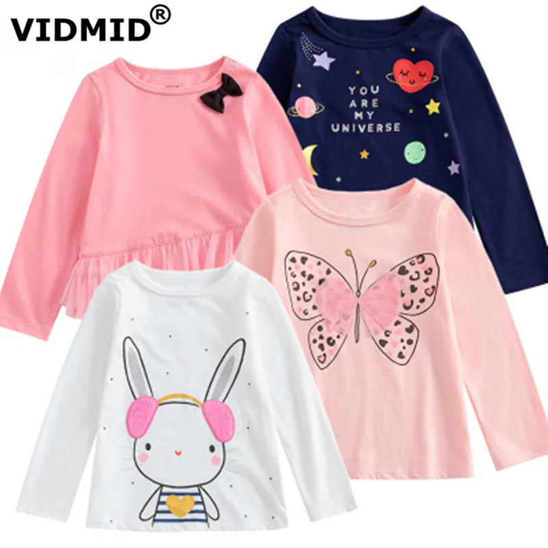

VIDMID Baby Girls cotton butterfly T-shirt Girls cotton Casual kids girls T-Shirts Children long sleeve t-shirt tops 7121 03