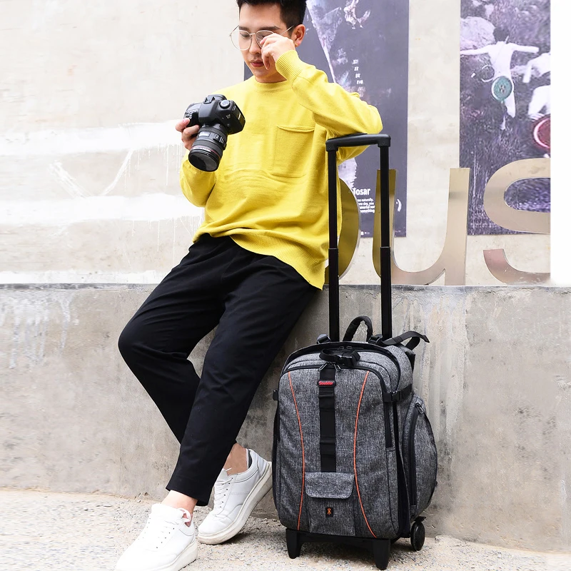 camera bag backpack 2 in 1 rolling camera backpack trolley case anti shock detachable padded free global shipping