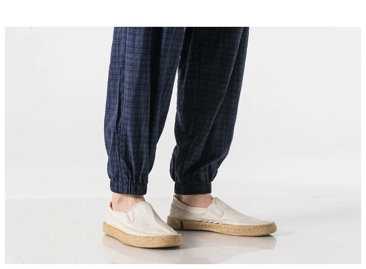 Autumn New Casual Pants Men Cotton Linen Slim Fit Grid Fashion Trousers Male Brand Clothing Plus Size 5XL Y1864