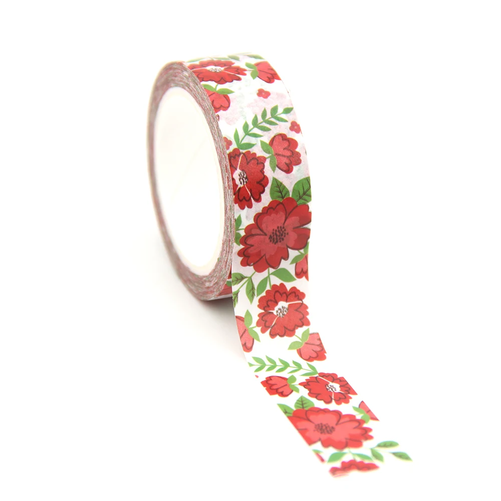 

1PC 15MM*10M Red Flowers Green leaves Washi Stickers Masking Tapes Decorative DIY Stationery office supplies washi tapes