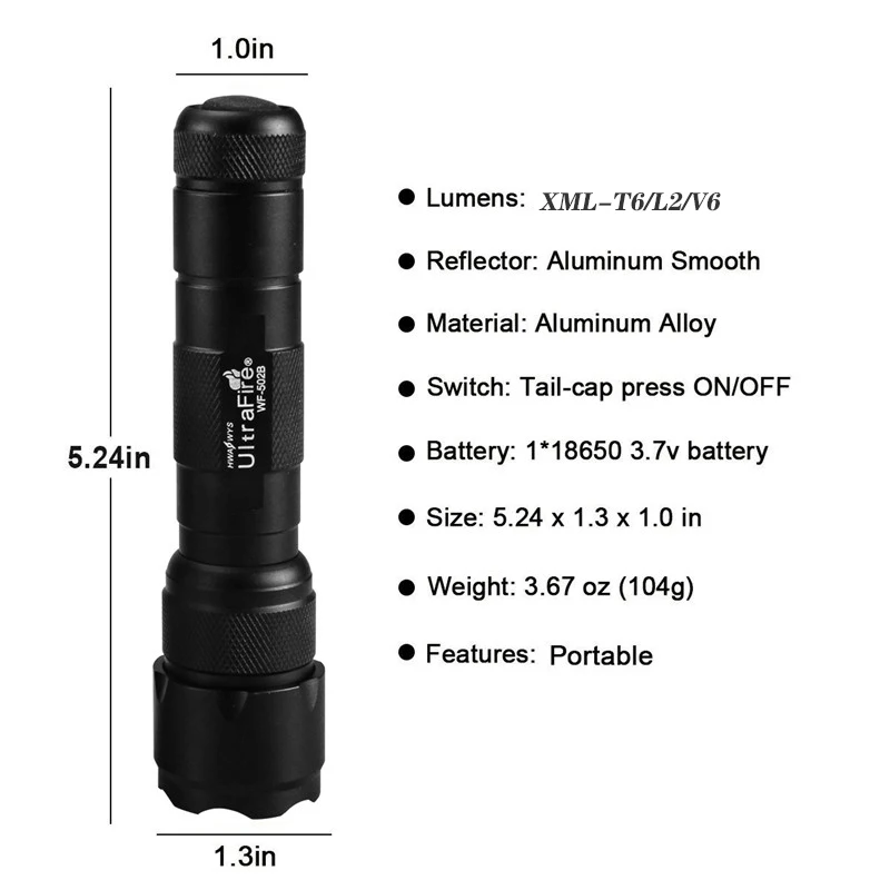 UltraFire Портативный светодиодный светильник-вспышка XML-T6/L2/V6 Лампа 18650 аккумулятор Высокая мощность перезаряжаемый фонарь охотничий светильник