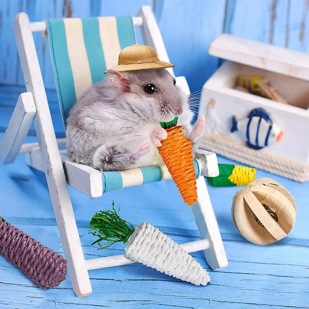 

Wood 5Pcs/Set Functional Carrot Eggplant Teeth Set Promote Stomach Health Hamster Toy Safe for Small Animals