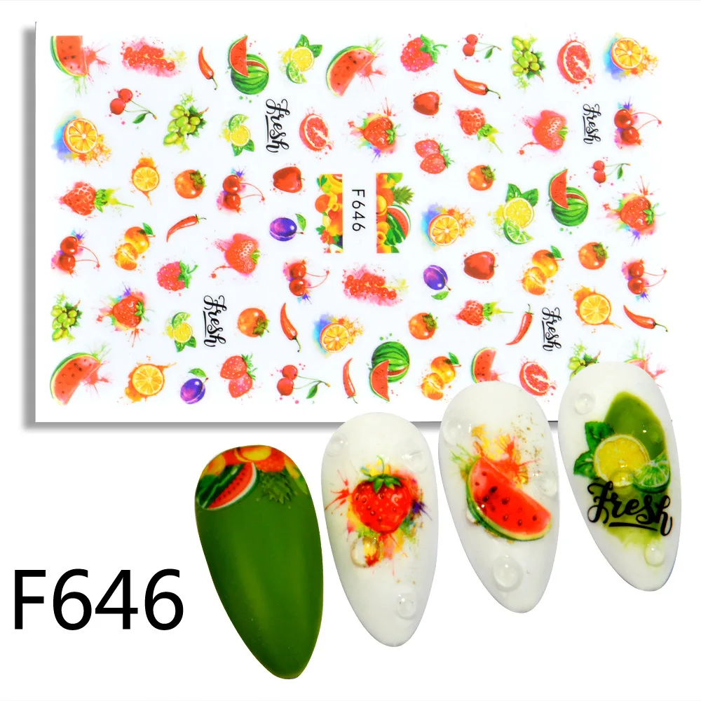 

Ультратонкие наклейки для ногтей Morixi, фольга, украшение для ногтей, фрукты, листья, Геометрическая Печать, наклейки для ногтей FW069