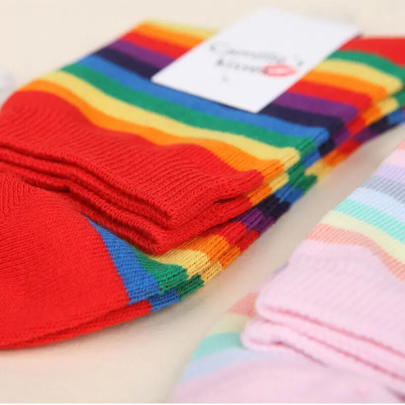 2019 NEW Arrival Fashion Sock Multi-Colour Rainbow Thin Striped Girls Womens Ankle Socks Cotton Lovely Chirstmas Stripe | Женская одежда