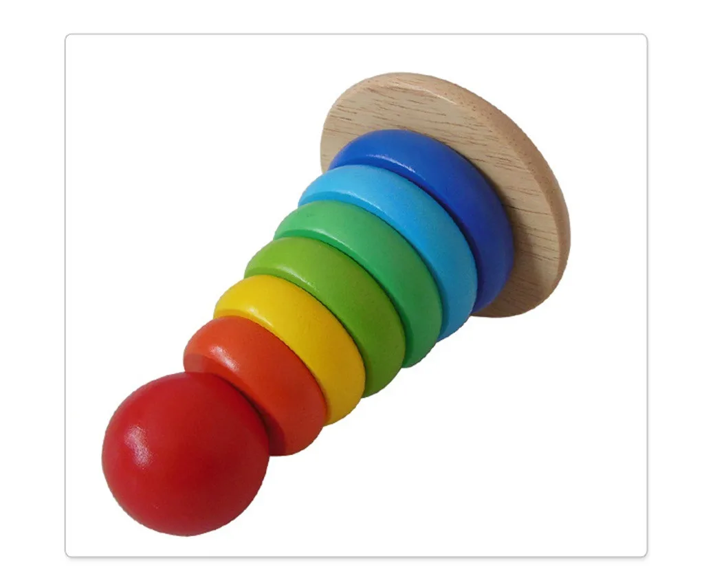 

Kid Baby Wooden Stacking Stack Up Rainbow Tower Ring Educational Toy toys for children