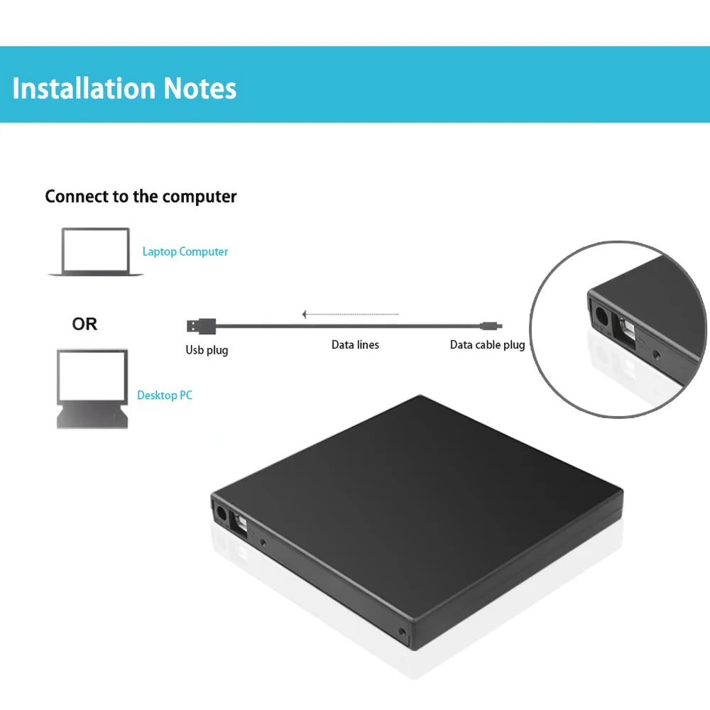 12.7mm USB 2.0 External DVD/CD-ROM Case For Laptop Desktop PC Optical Disk Drive SATA To DVD Enclosure | Компьютеры и офис