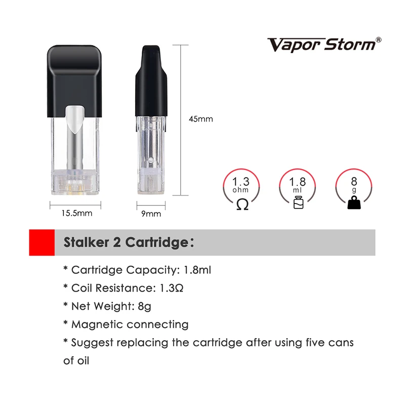 

3pcs/pack Vapor Storm Stalker II Pod with 1.8ml Cartridge&1.3ohm mesh Coil for Vapor Storm Stalker II Pod Kit
