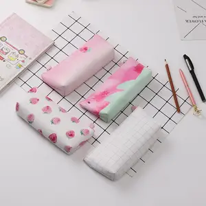 Прочный чехол для карандашей из искусственной кожи с изображением клубники высокого качества, школьные принадлежности для девочек