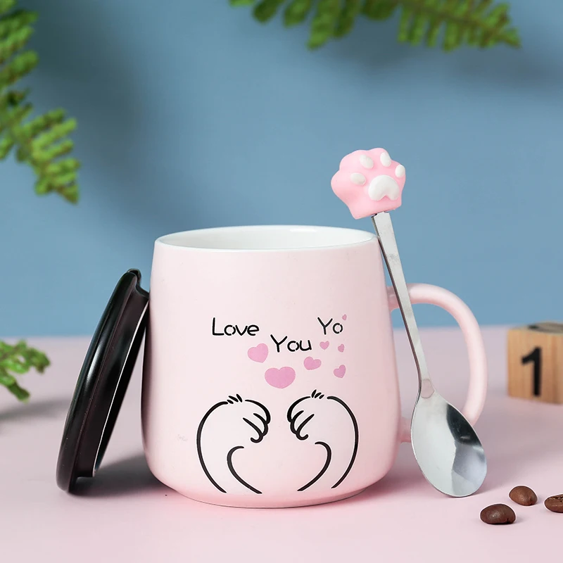 Милая мультяшная керамическая чашка с крышкой ложка розовая Студенческая