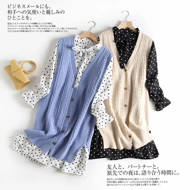 Осень 2019 новое вязаное платье костюм для женщин модное простое шифоновое в