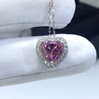 Серебро 925 Оригинальный бриллиантовой огранки 2 карат алмазов Тесты Последние Сверкающие розового цвета с сердечком и Форма синтетический драгоценный кулон Цепочки и ожерелья