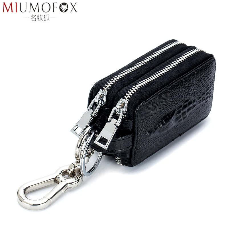 

2020 New Genuine Leather Key Holder Wallet Women Men Double Zipper 3D Alligator Pattern Car Key Bag Door Keys Case Housekeeper