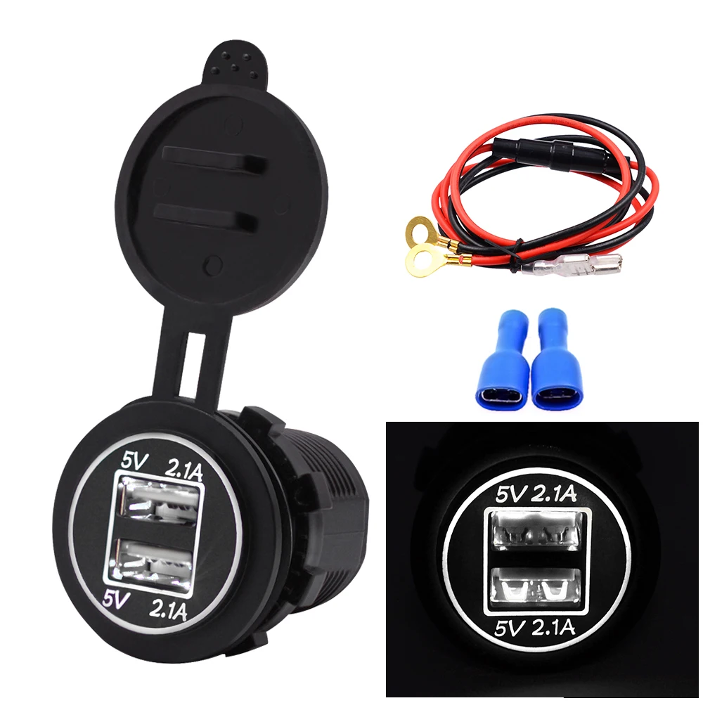 DC12-24V двойной USB зарядное устройство 5 В 2.1A водонепроницаемый мобильный телефон зарядное устройство для машины, лодки, мотоцикла аксессуары