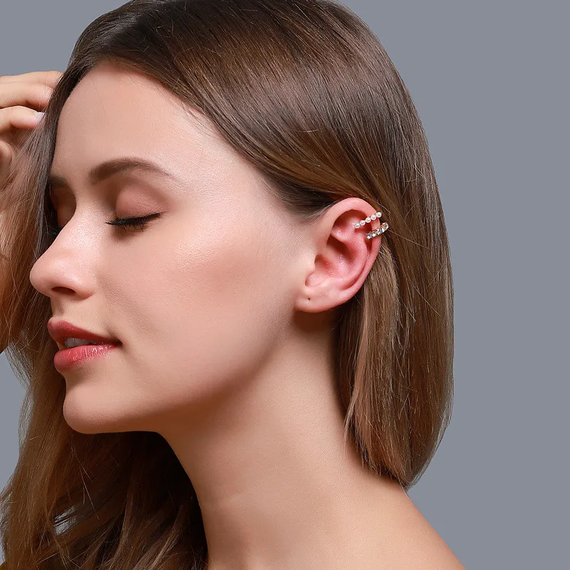 

1PC Temperament Rhinestone Simulated Pearl Ear Clips Women Female Ear Bone Clip Earrings New Painless Fake Earrings Jewelry