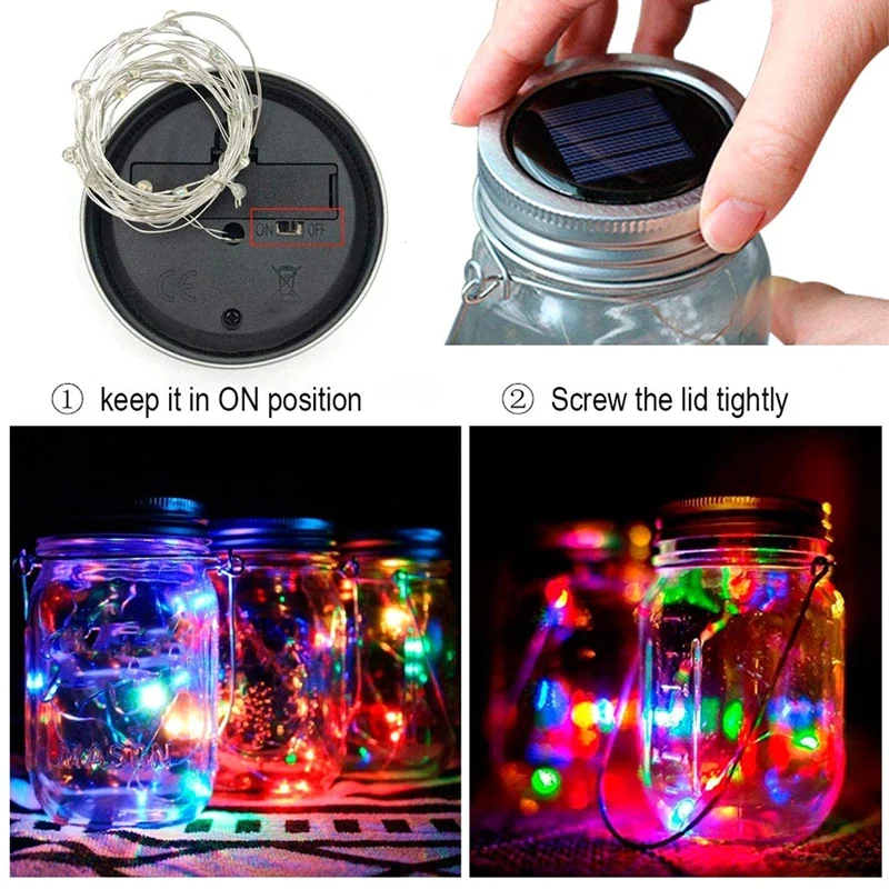

8 Pack Mason Jar Lights, 30 LED Solar Fairy String Lights Lids (Jars Not Included), Best for Mason Jar Decor,Outdoor