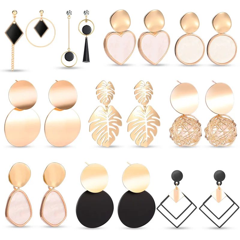 

Women Earrings Gold Shell Metal Dangle Earrings for Women Fashion Geometric Acrylic Dangle Earings Brincos 2021 Trend Jewelry