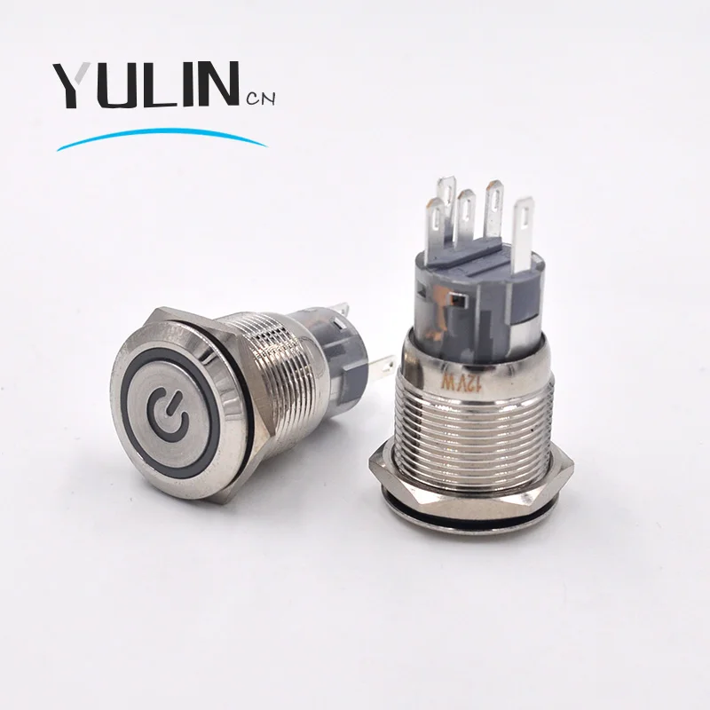 Водостойкий металлический кнопочный выключатель 19 мм 6 в 12 В 110 220 светодиодный