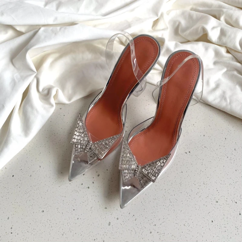 

Women Summer PVC Sandals Shoes Butterfly Crystal Decor Pointed Toe High Heels Female Slippers Lady Slip on Casual Jelly Shoes