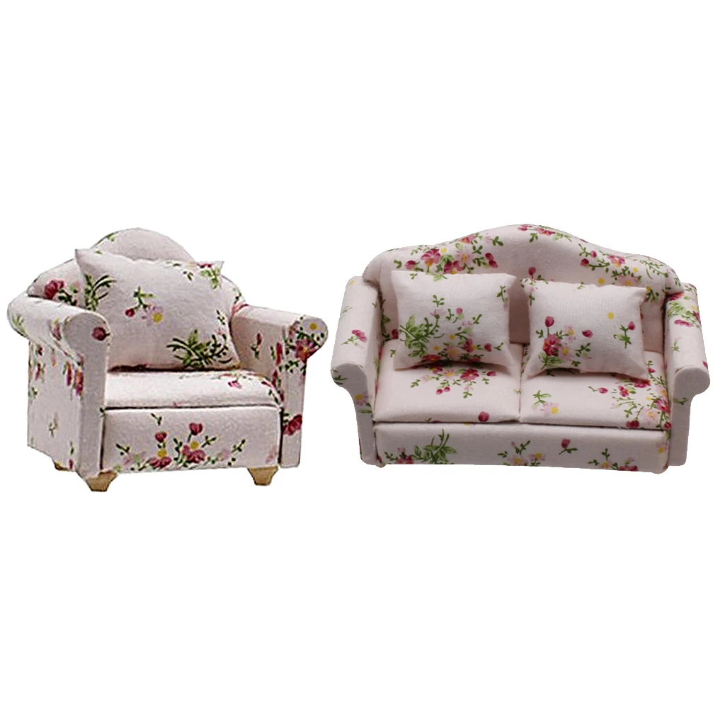 

2pcs 1/12 Wood Armchair Dollhouse Miniatures Furniture W/ Cushion Decor Accs