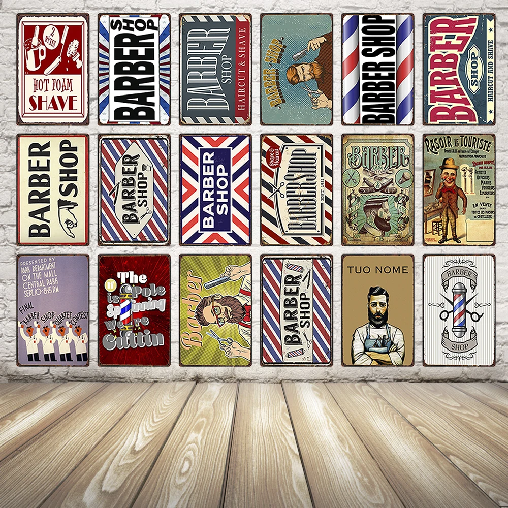 [Kelly66] Парикмахерская Оловянная вывеска для стрижки волос и бритья металлический