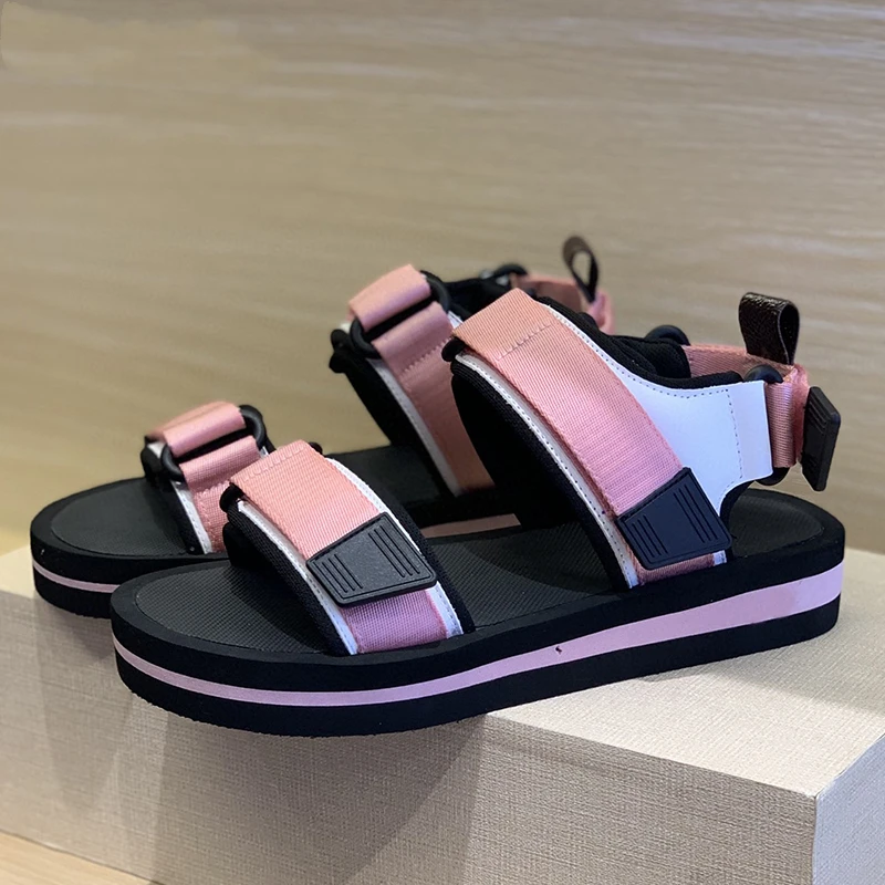

Summer New Platform Sandals Women Hook & Loop Flats Sandals Lovely Pink Yellow Casual Beach Shoes 2021