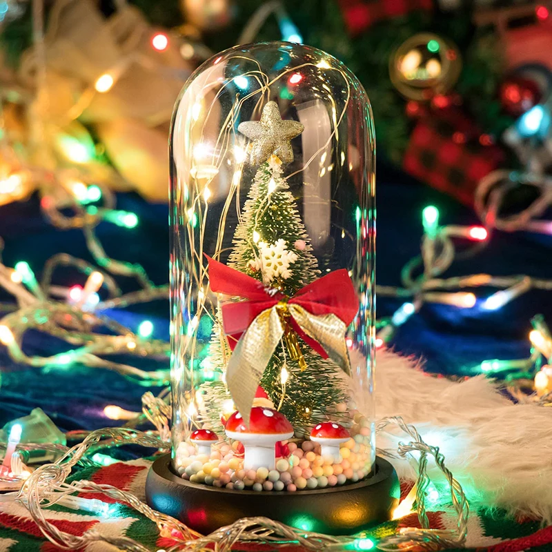 &Aacute;rbol de Navidad Artificial LED bola de cristal 3D artesanal Esfera de vidrio l&aacute;mpara de escritorio luz nocturna regalo de Navidad decoraci&oacute;n del hogar suministros para festivales-5