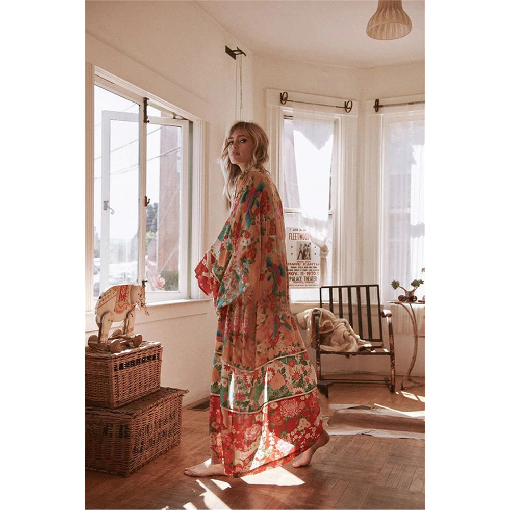 Винтажное пляжное платье в стиле бохо с цветочным принтом накидки для бикини