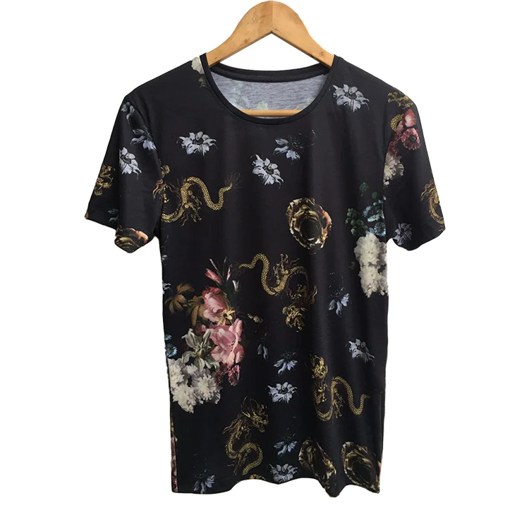 Мужская хлопковая футболка с короткими рукавами летняя Приталенная цветочным
