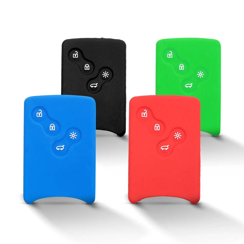 

KEYYOU 4 Button Car key Silicone Rubber Cover Case For Renault Clio Logan Megane 2 3 Koleos Scenic Card Key Protector Holder