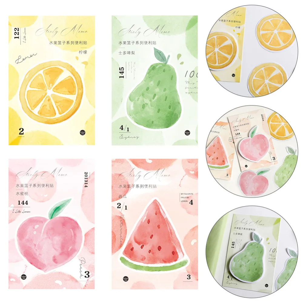 

4 Pcs Adhesive Memo Pads Tear-able Notes Stickers Stationery Plan Stickers