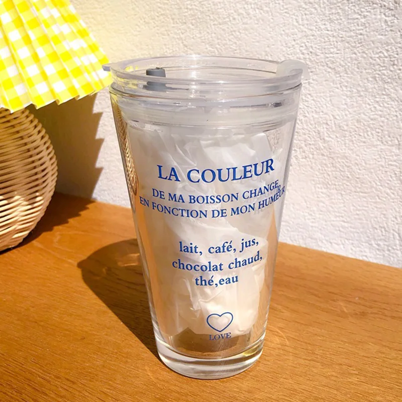 Кружка стеклянная для кофе с крышкой и соломинкой 400 мл|Кружки| |